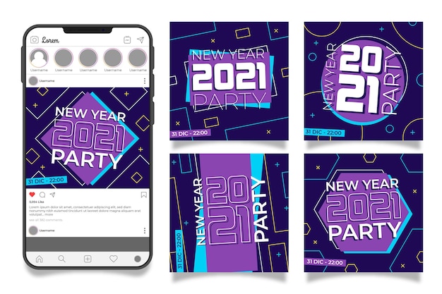 Free Vector new year 2021 party instagram posts