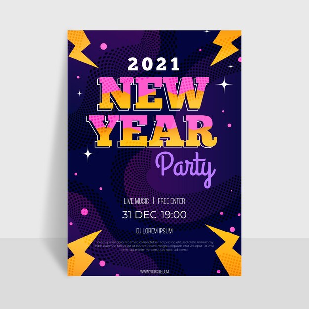 New year 2021 party poster template in flat design