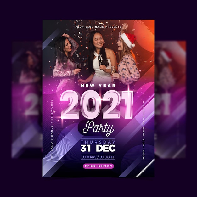 Free Vector new year 2021 party poster template with photo