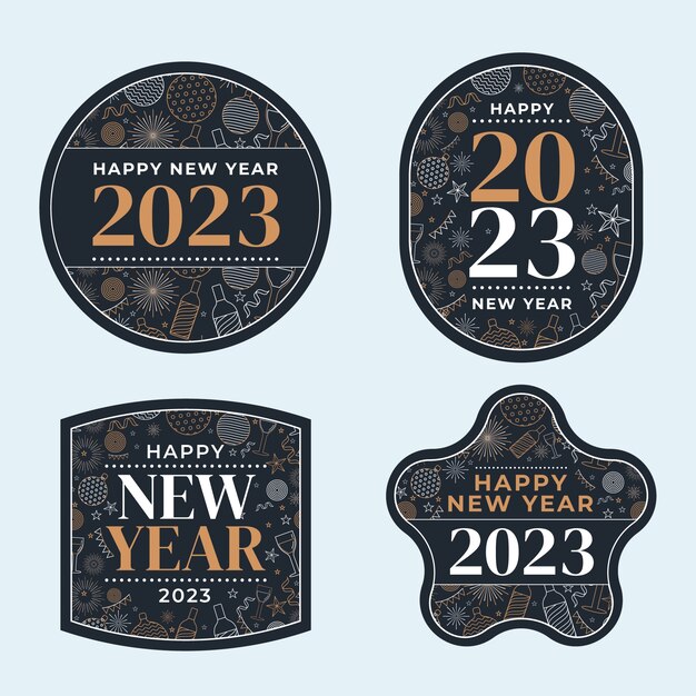 New year 2023 celebration labels collection