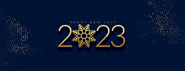 New year 2023 occasion banner with golden snowflake