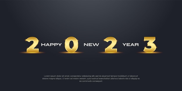 New year 2023. Template design concept for 2023 holiday with golden number and dark background.	
