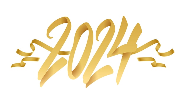 Free Vector new year 2024 hand lettering gold calligraphic composition vector holiday design