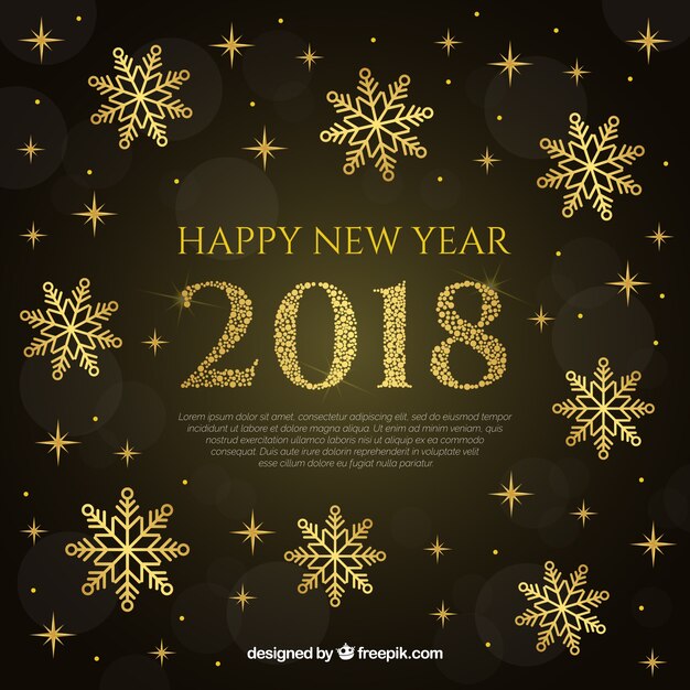 New year background with golden snowflakes