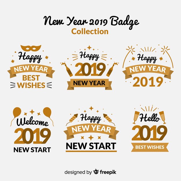 New year badge collection with golden style