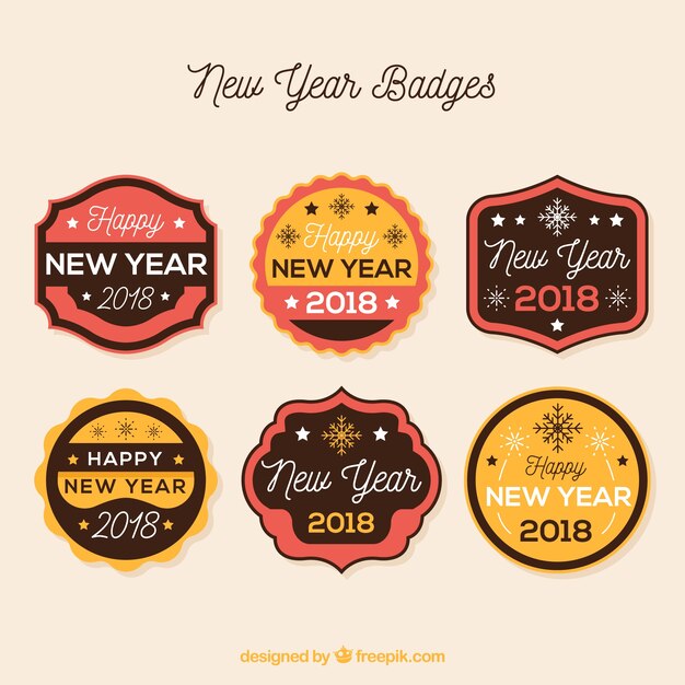 New year badges collection in red, yellow and brown