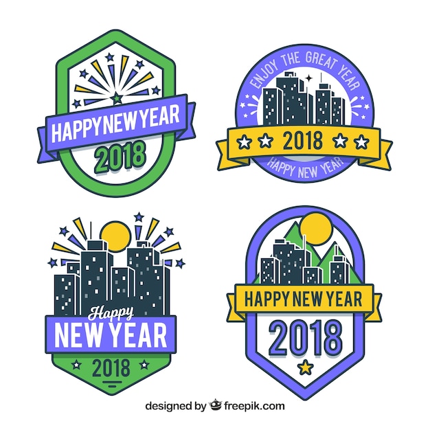 Free Vector new year badges of different shapes