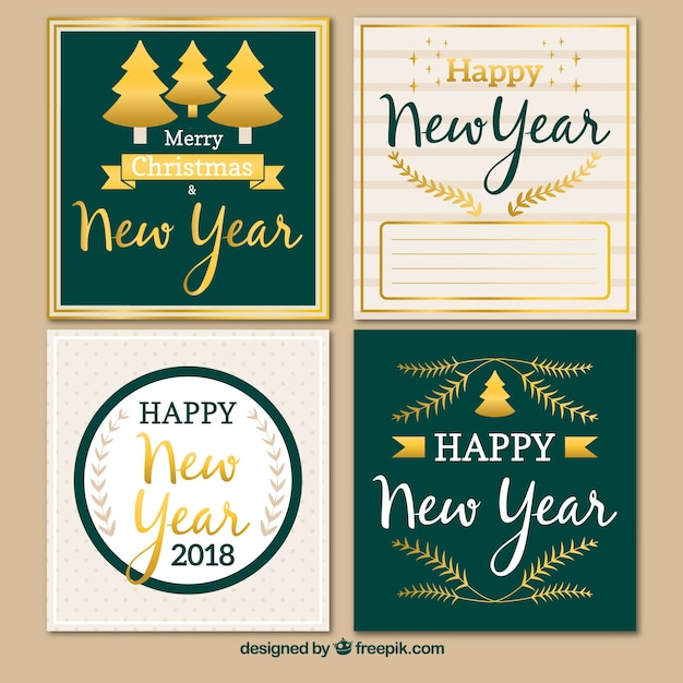 New year cards in green and golden