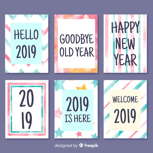 Free Vector new year cards paster color collection