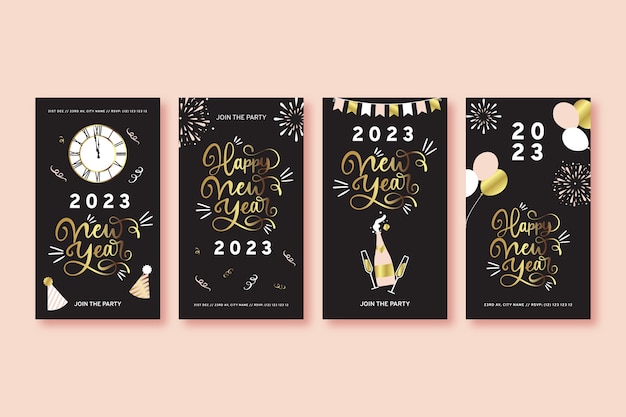 Free Vector new year celebration instagram stories collection