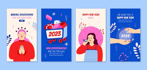 Free Vector new year celebration instagram stories collection