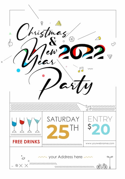 New Year Christmas Music Party Event Flyer Poster for 2022