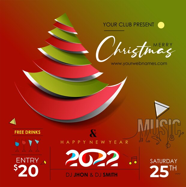 New Year Christmas Music Party Event Web Banner for 2022