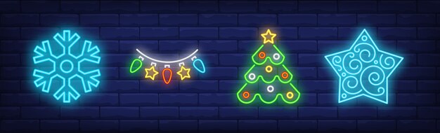 New Year decoration in neon style collection