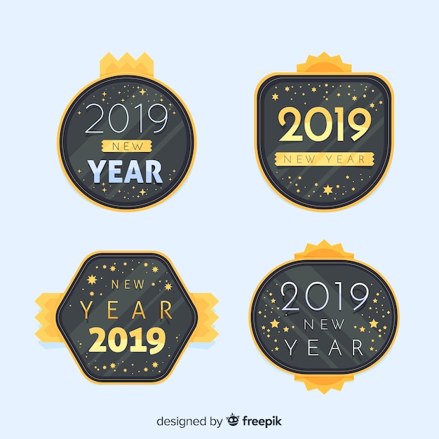 New year flat badges collection