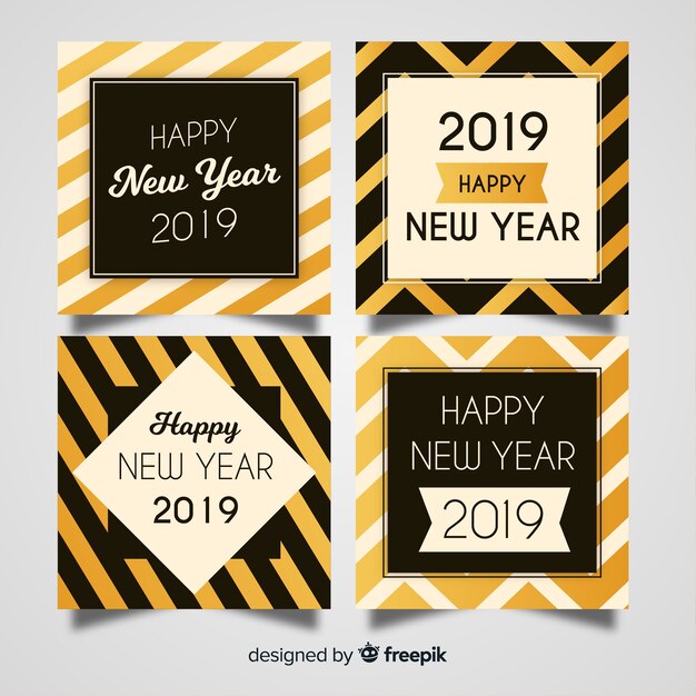 New year flat cards pack