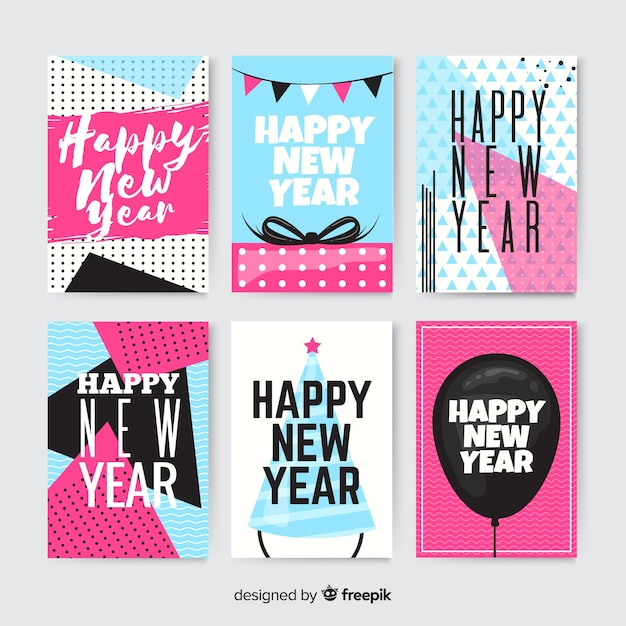 Free Vector new year geometric shapes cards pack