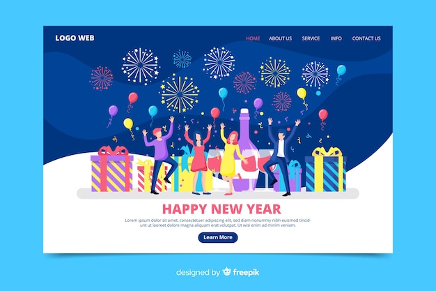 New year landing page in flat design