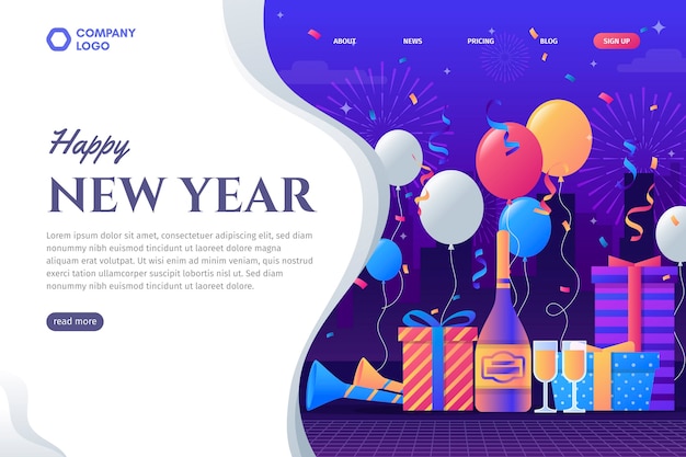 New year landing page in flat design