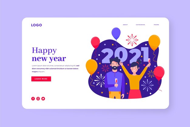 New year landing page in flat design