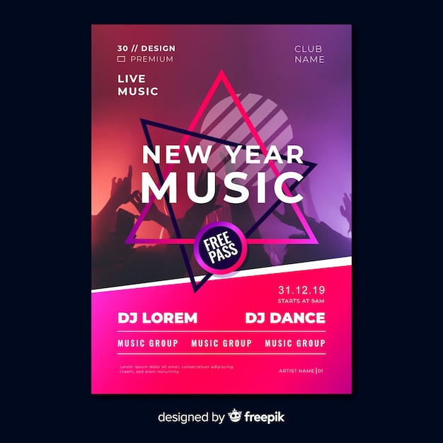 New year music party flyer template