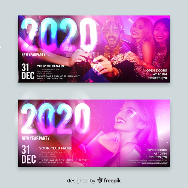 Free Vector new year party banners with photo