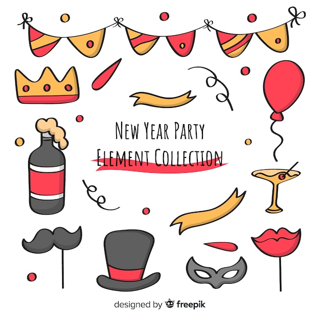 New year party cartoon photocall elements collection