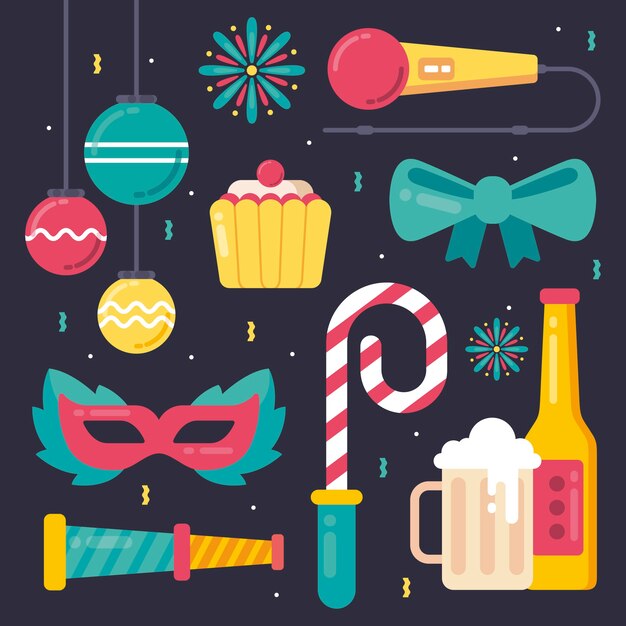 New year party element collection in flat design