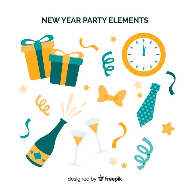 New year party flat elements collection