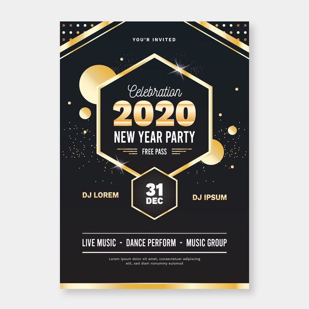 New year party flyer template in flat design