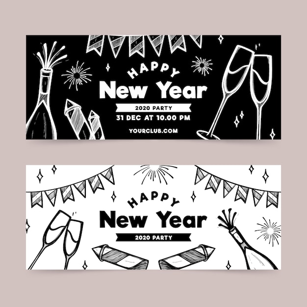 New year party hand-drawn banners