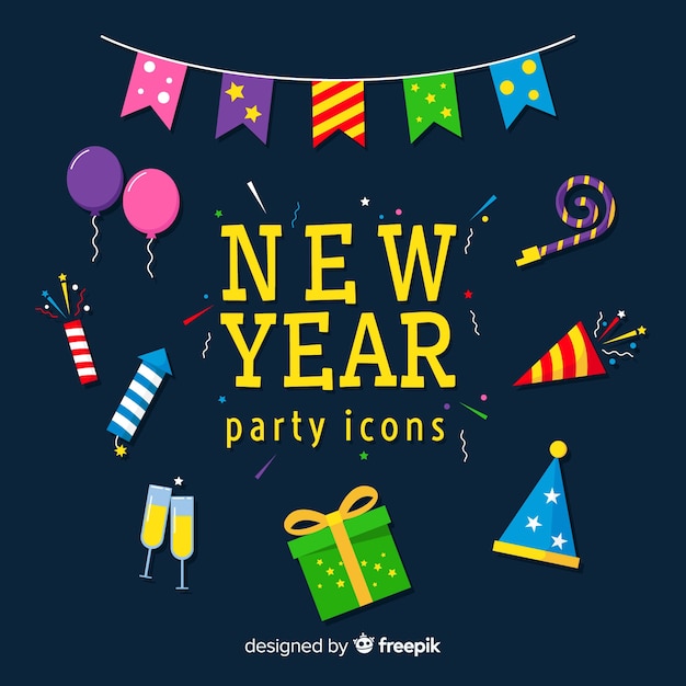 New year party icons collection