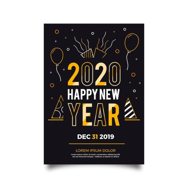 New year party poster template in outline style