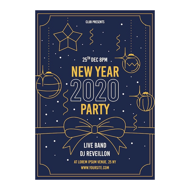 New year party poster template in outline style