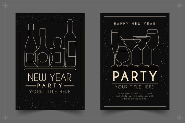 New year party poster template in outline style