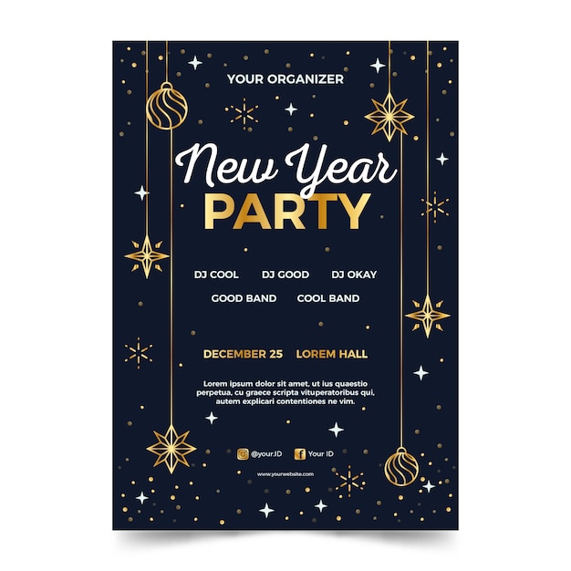 New year party poster template in outline style