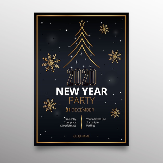 New year party poster template in outline style