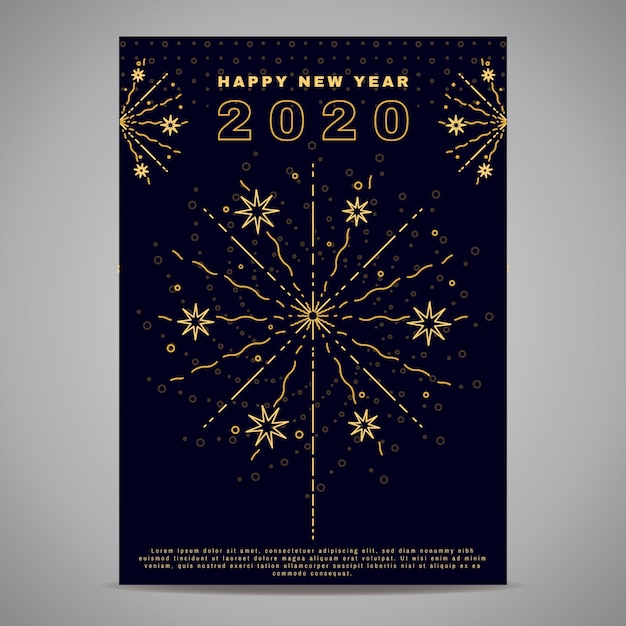 New year party poster template in outline style