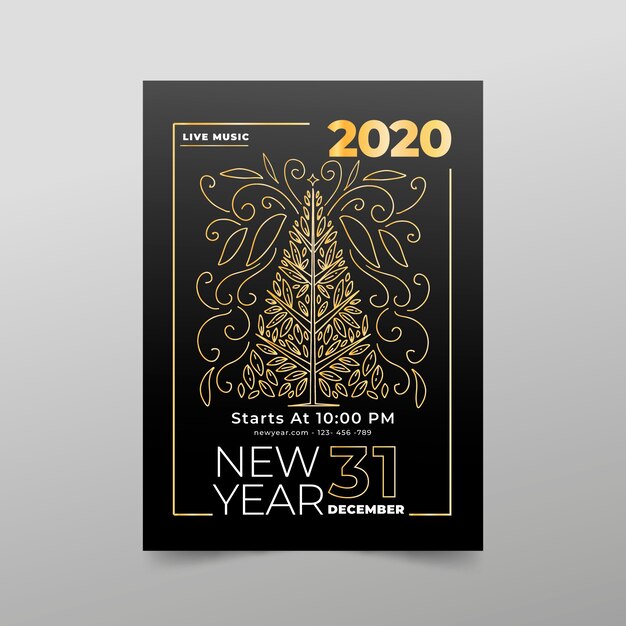 New year party poster template in outline style