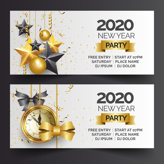 New year realistic party banners