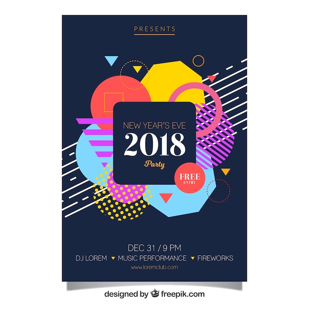 Free vector new year's party poster with colourful geometric figures