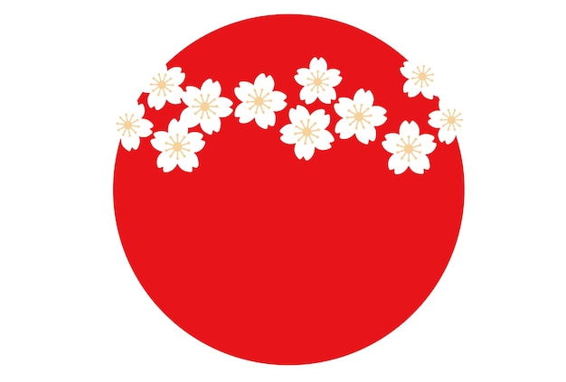 New Years Vector Card Template With The Rising Sun And White Cherry Blossom Petals.