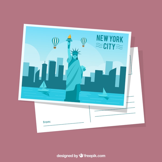 Free Vector new york postcard template with flat design