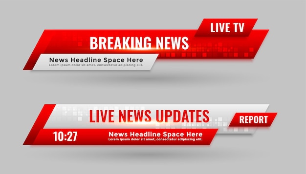 Free Vector news lower third banners in red color