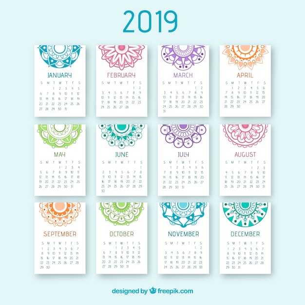 Free Vector nice 2019 calendar with a mandala design