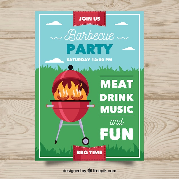 Free vector nice barbecue party poster in flat design