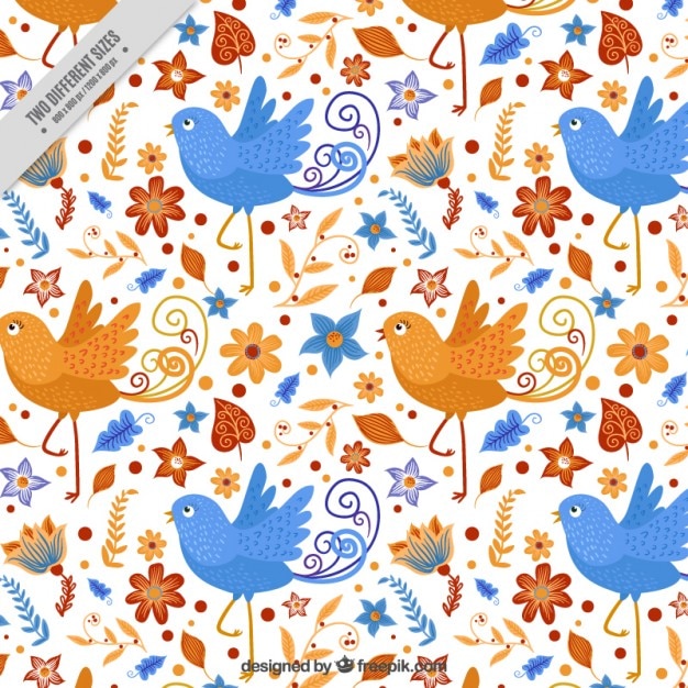 Free Vector nice birds with flowers and leaves background