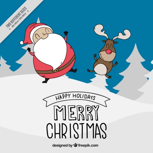 Free Vector nice christmas background of santa claus and a reindeer