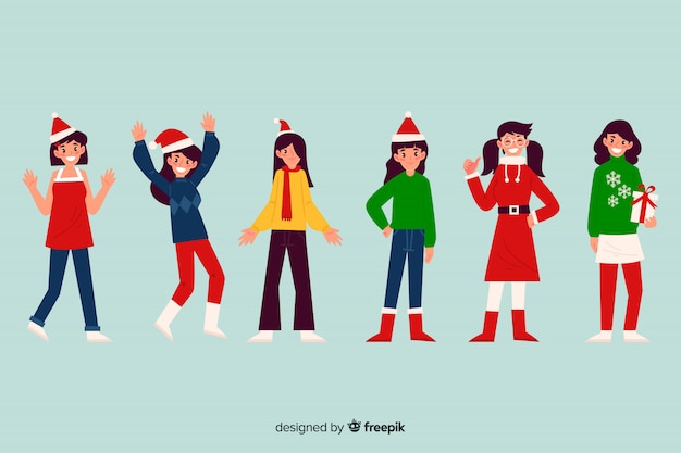 Free Vector nice christmas character set