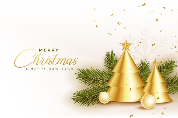 Nice christmas wishes card with golden xmas tree and decoration